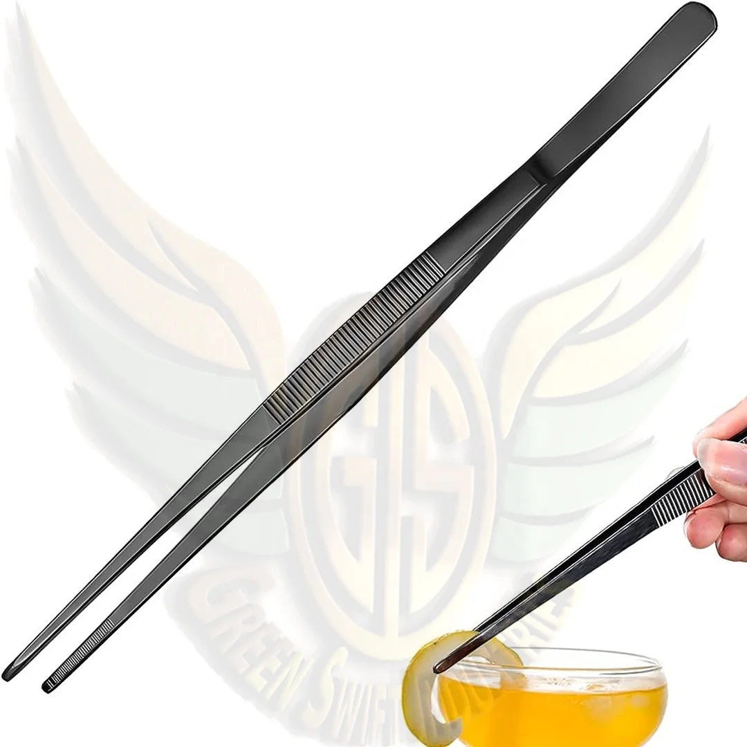 Gourmet tweezers Plating Tongs Angled Chef Tweezers Stainless Steel Cooking Tweezers by GREEN SWIFT INDUSTRIES