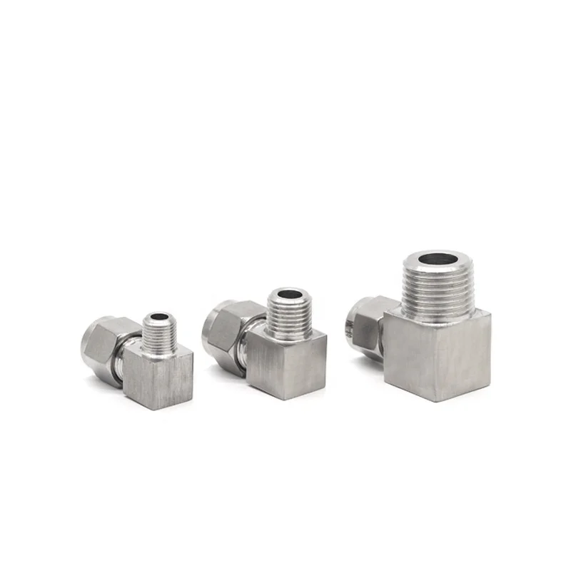OD 3/8' x 3/8 NPT Male Connector Double Ferrule Elbow Compression Tube Fitting SS316 90 Degree Tube Connector
