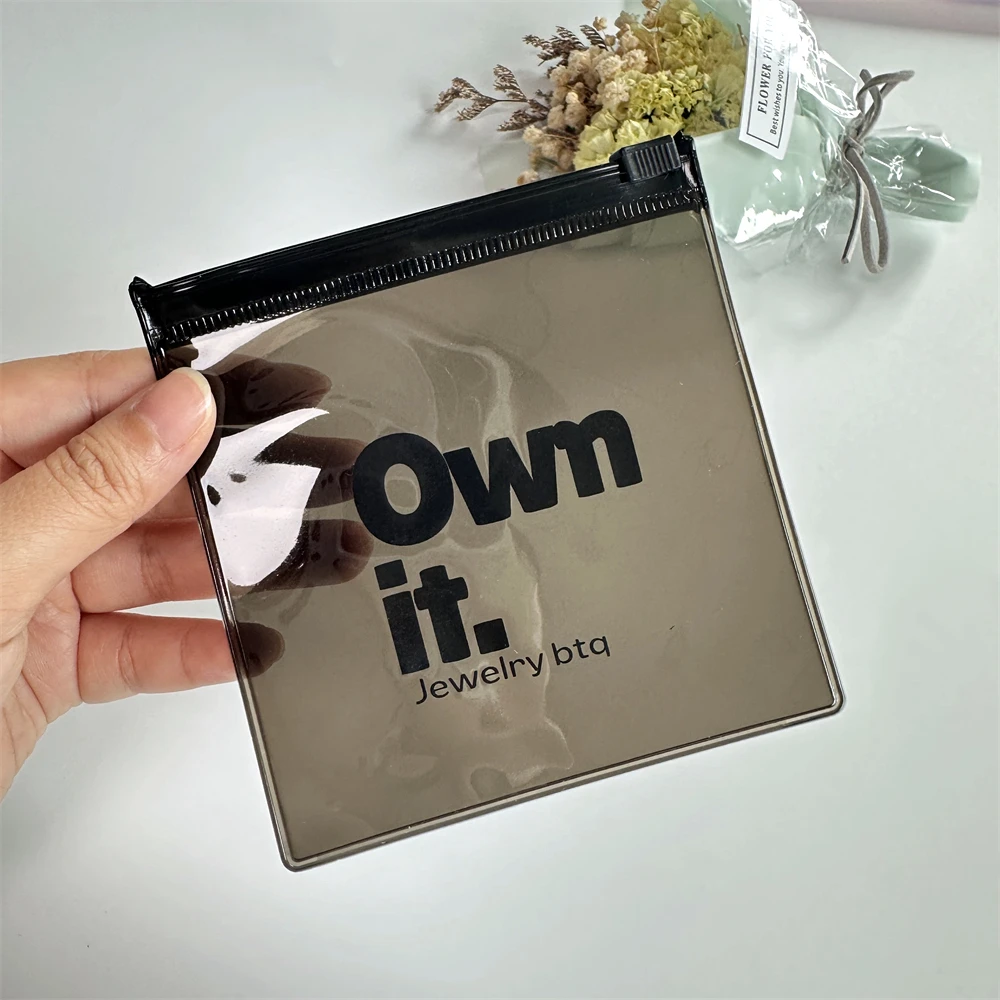 Luxury Brand Logo Small Translucent Black Zip Lock Packaging Bag Printed Plastic Jewelry Pouch Custom PVC Zipper Bag For Jewelry
