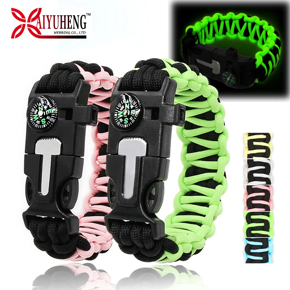 Camping Emergency Whistle fire starter  Parachute Cord Bracelet Glow in the Dark 550 Paracord Survival Bracelet