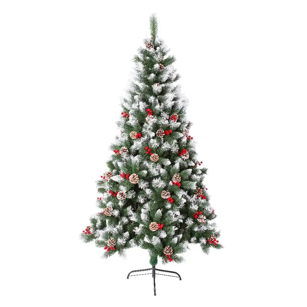 new arrival 2024,green Artificial Christmas tree,pine needle,pine nuts,snow at top,home indoor,outdoor,100%PVC,eco-friendly
