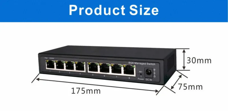5w low power consumption 8ch managed switch 8 port gigabit vlan switch