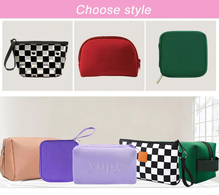 Custom logo printing pink eco friendly neoprene organizer make up pouch bag mini travel cosmetic bags plastic makeup bag