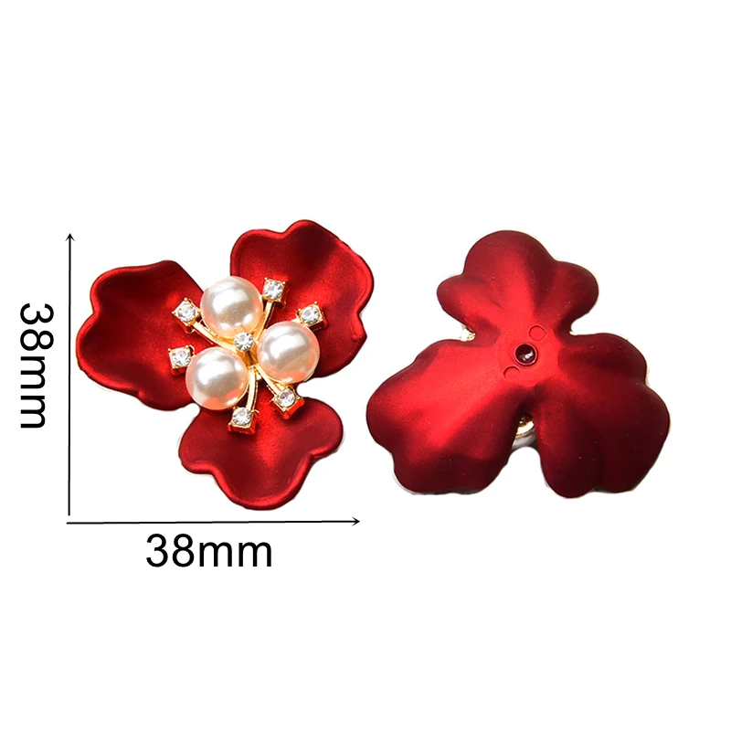 Pearl Flower-Shape Rhinestone Buttons Alloy Accessories Sparkling Crystal Decorative Applique For Diy Craft Jewelry Making