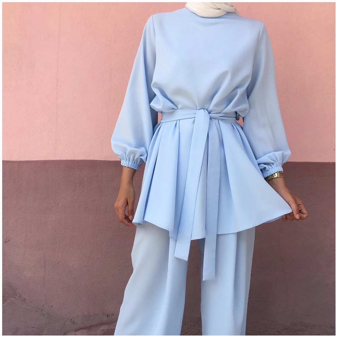 2024 Wholesale modest Turkish Women Islamic Clothing Muslim Casual Set Clothes Arabic Casual Ladies Clothes Abaya Set