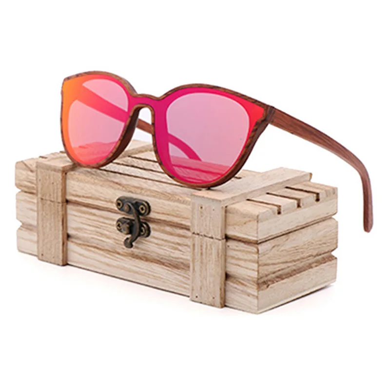 Cat 3 UV400 Polarized Wood Sun Glasses One Piece Lens Rimless Sunglasses