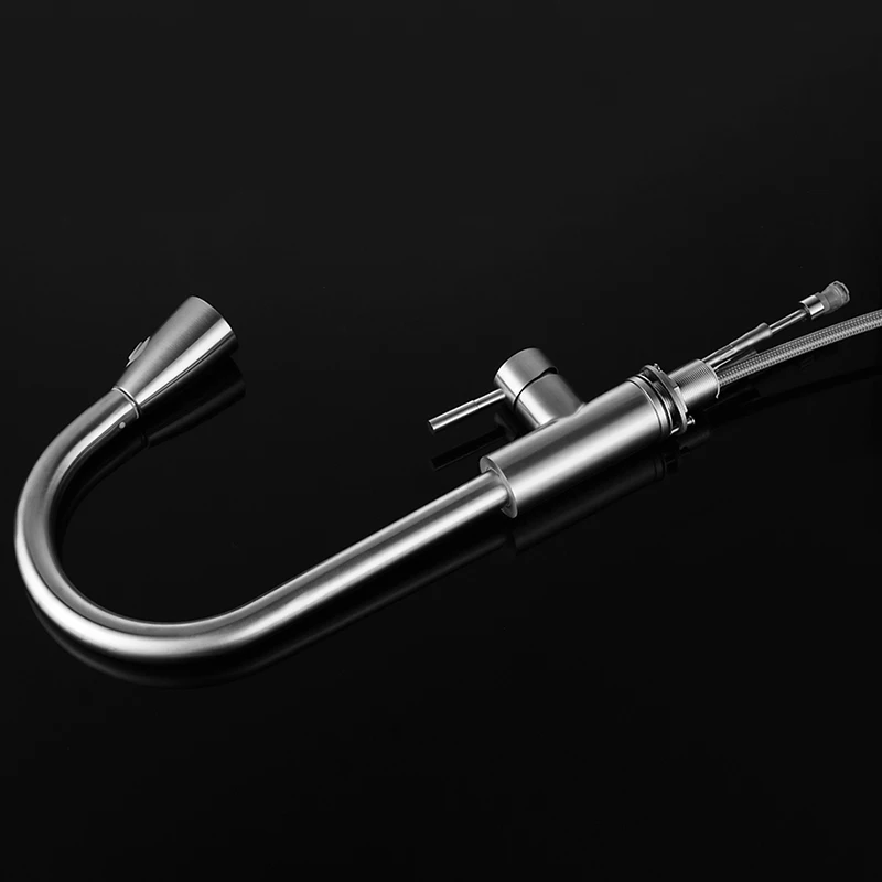 
Modern 304 Stainless Steel Hot Cold Single Handle Brushed Nickel Pull Down Kitchen Faucet For Sink 