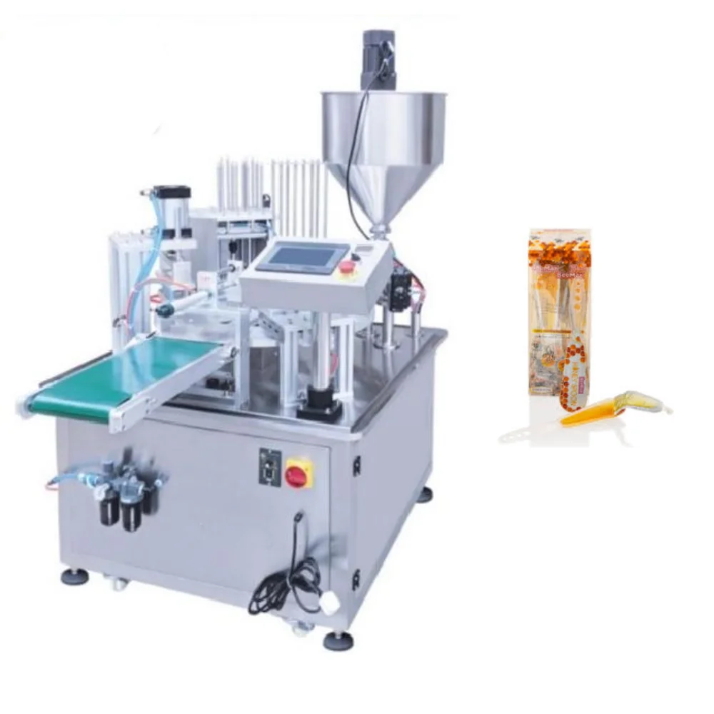 Automatic liquid honey edible spoons filling wrapping packing machine