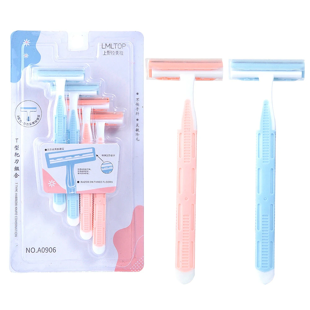 Private Label Manual Type Shaver Razor Set Women 3-Layer Blades Head Printed Label Body Shaving Knife Razor Wholesale A0906