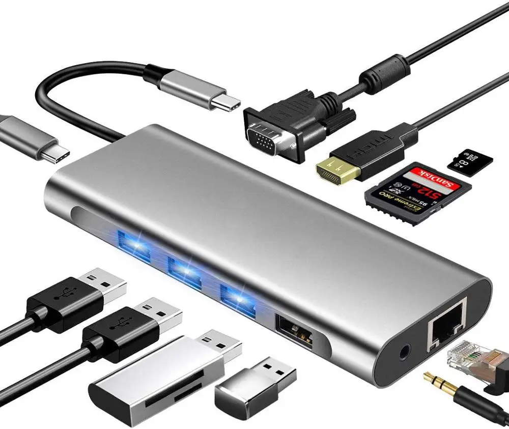  11 в 1 адаптер с 4K HD-MI VGA RJ45 PD для Macbook получил paents Европе США и Китай (материк)