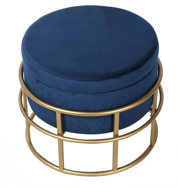 Bailey Velvet Round Storsge Ottoman  Pouf  with Metal Legs