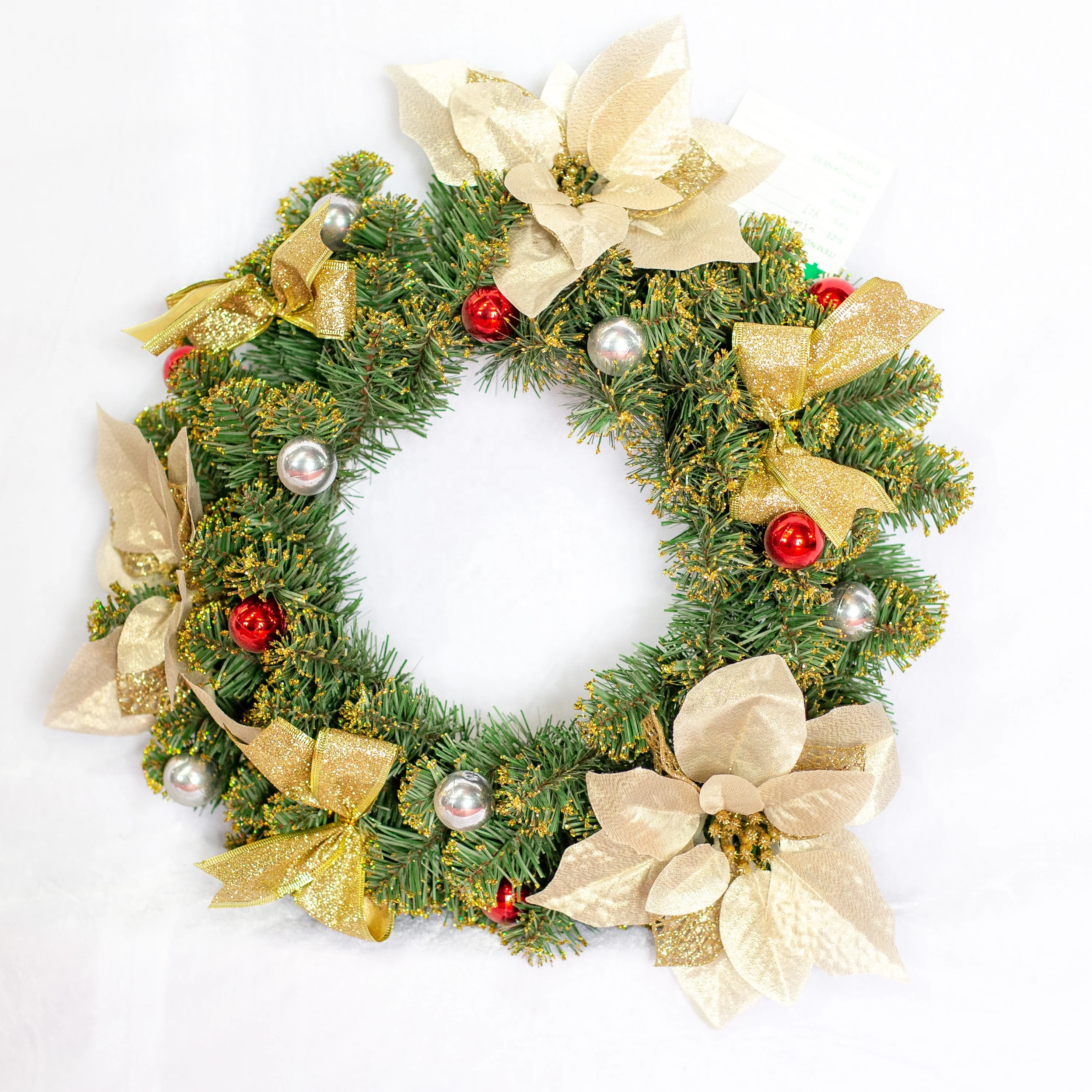 
450CM PVC branch with red balls and ribbon gold dust decorative christmas garland 