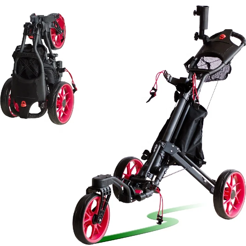 Hot Sales 360 Degree Rotating Front Wheel Aluminum Easy Folding 3 Wheels Golf Trolley Compact Golf Push Trolley for Clubs