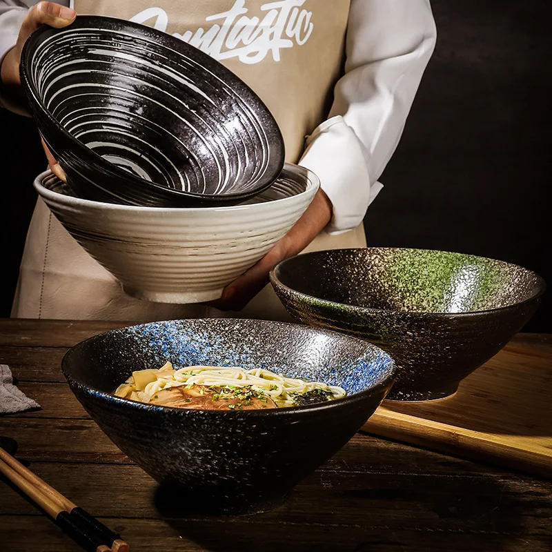 Custom OEM  japanese stoneware bowl modern multiple size 7/8/9/10 inch tableware ceramic soup noodle ramen bowls for restaurant
