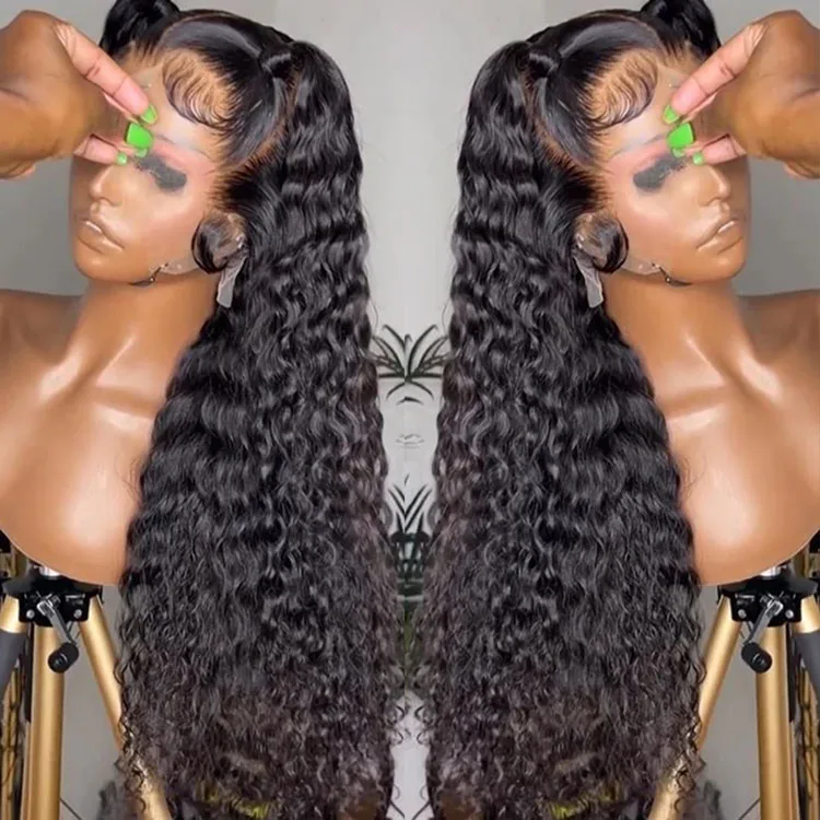 Raw Cambodian Hair Wig,200 Density 30 Inch Hd Deep Wave Lace Frontal Wig 13x4 Lace Front Human Hair Wigs with Baby Hair