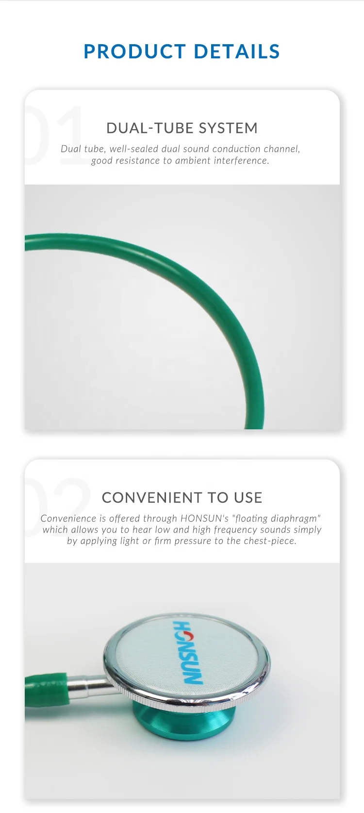 HONSUN High Quality Professional Use Dual Head Cardiology Medical Stethoscope Special Design for All Age Patients