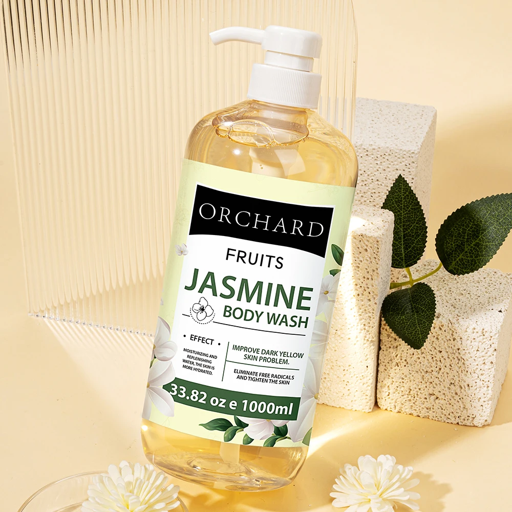 Free Sample Private Label 1L Shower Gel Improve Dark Yellow Skin Moisturizing Hydrating Tightening Scented Jasmine Body Wash Gel