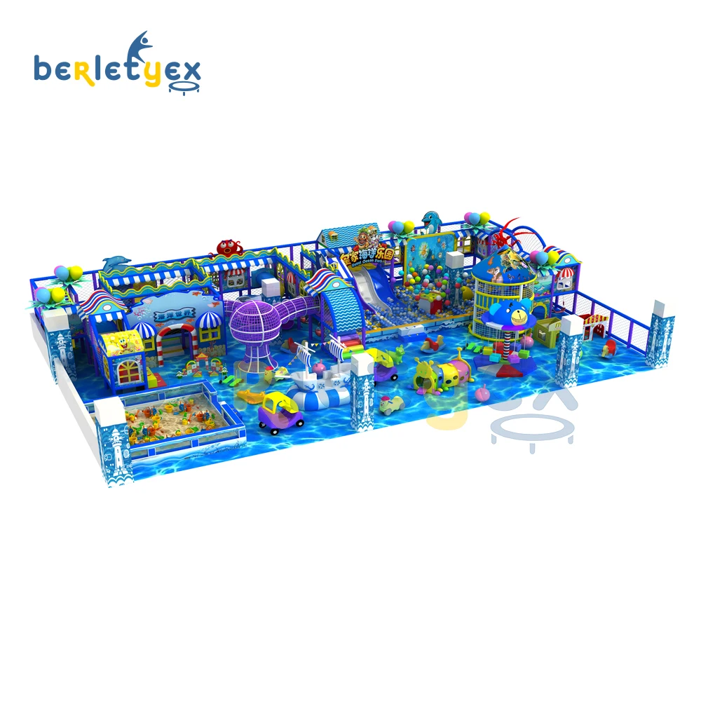 Berletyex Sharks Blue Pall Pits Theme Children Trampoline Amusement Indoor Playground Park Equipment Manufacturer Supply