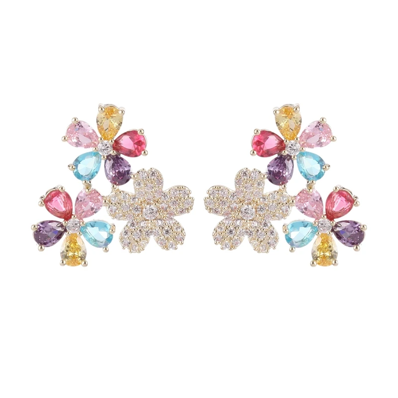 Fashion Elegant Cubic Zirconia Three Little Flower CZ Stud Earrings