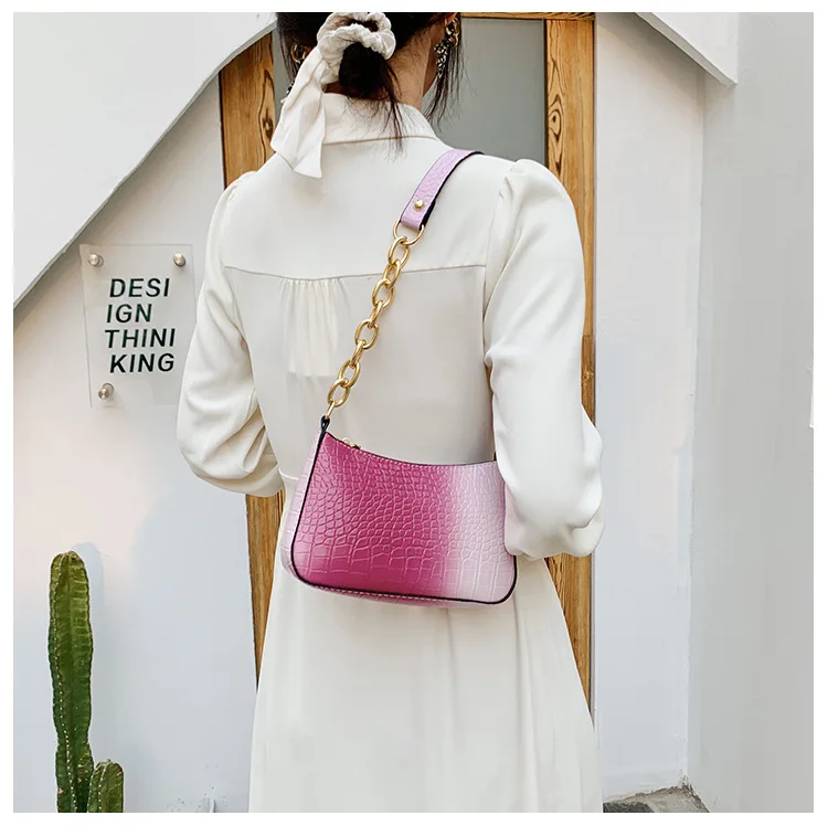 2021 Ladies Small Square PU Fashion Shoulder Bag Tie Dye Latest Sling Underarm Bag Women Cheap Gradient Handbag