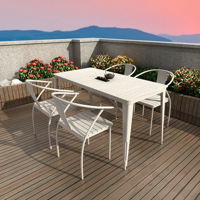 Courtyard Balcony Street Sun Protection And Rain Protection Plastic Wooden Table And Chair Set  Outdoor Furniture Table And Chai