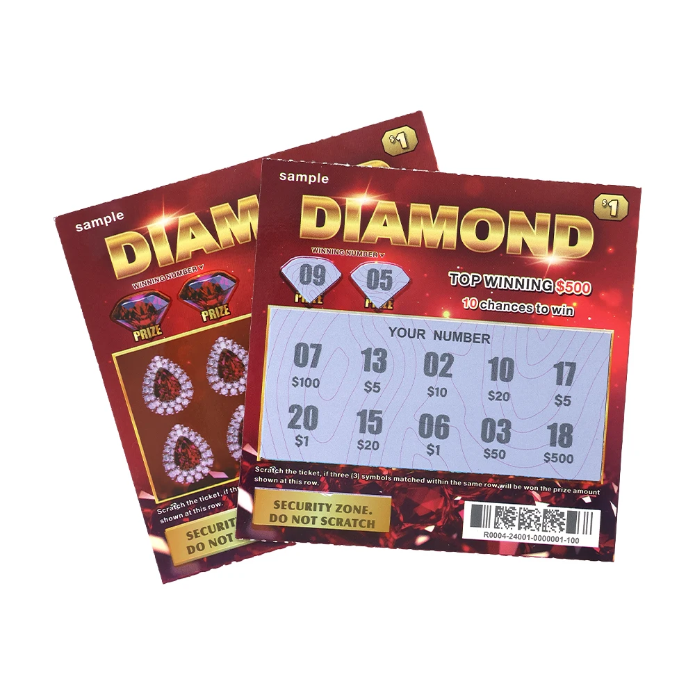 Custom scratch ticket Full Color Shiny Red Gem digital printing lottery winning wholesale scratch off lottery card