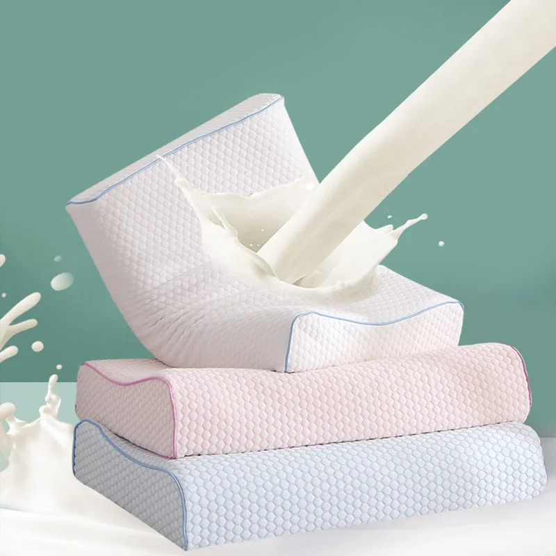 Premium Natural Latex Pillow with Memory Foam Curved Plane Cervical Neck Support Custom Thread Count for Pressure Relief