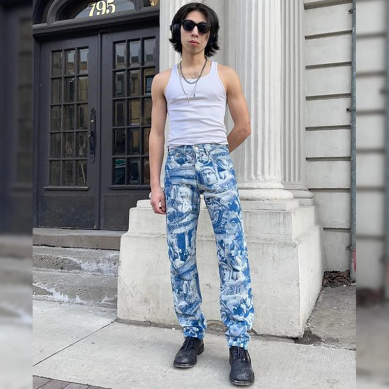 DiZNEW High Quality Jacquard Craft Custom Design Logo Wholesale Clothing Mens Jeans Pants 2023