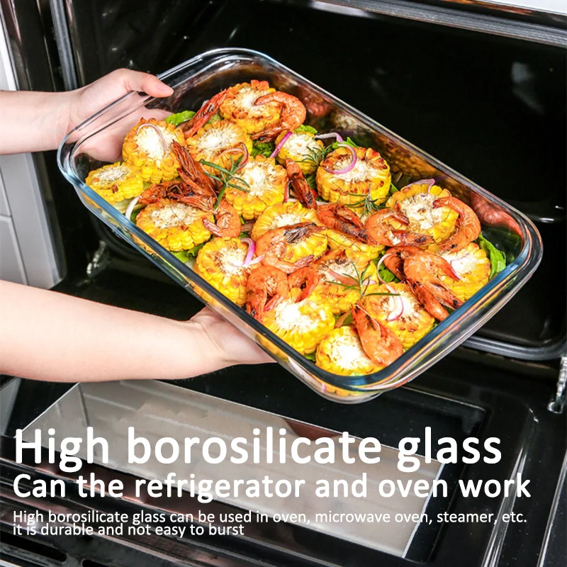 Оптовая продажа прямоугольная Безопасная Печь 2 л высокая жаропрочная посуда из боросиликатного стекла противень для выпечки кухонный холодильник с ручками