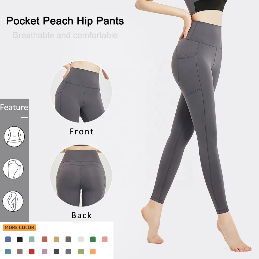 Lulu Compression Tummy Control Pocket Gym Fitness Butt Lifting Tights Seamless Yoga Pants Workout Leggings for Women