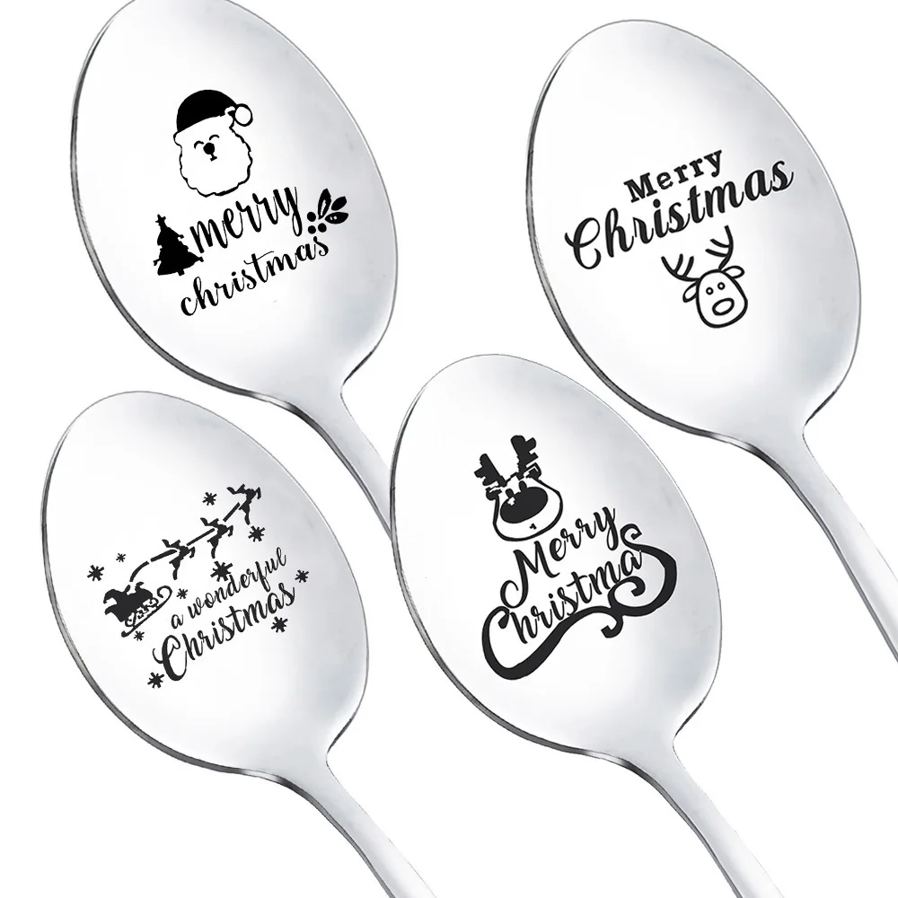 Engraved Coffee Spoon Laser Logo Stainless Steel Spoon Personalized Ice Cream Spoon for Christmas Wedding Gift