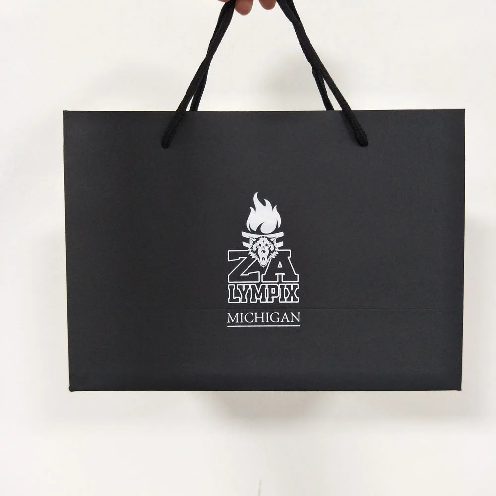 Custom print shopping paper bags with your own logo carrier black craft gift paper shopping bag with logo