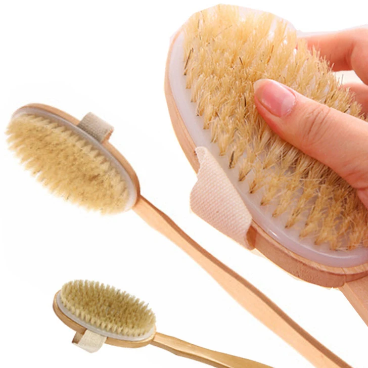 Щетка из натурального бамбука для сухой кожи, скруббер для тела вегана, щетка для сухой кожи с щетиной кабана, Детские кисти для ванны