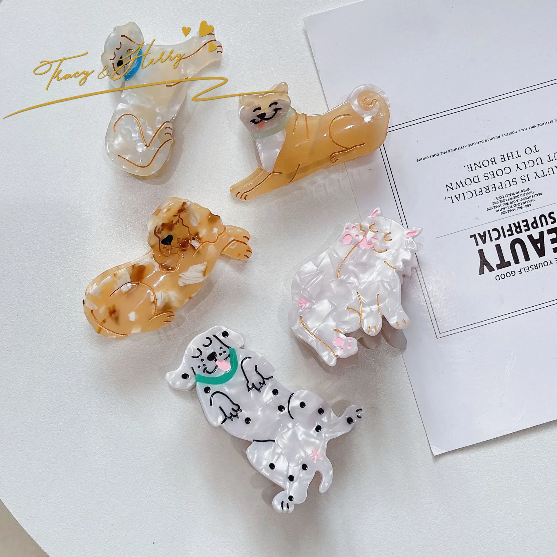 Tracy & Herry new Style Dog Shaped Hair Claws Candy Colors Acrylic Hair Claw Clips Sweet Style Hair Claw For Women