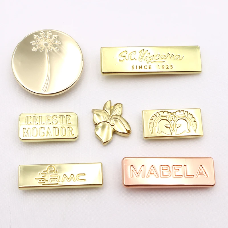 New design personalized metal luggage tag plated gold custom logo metal clothing label