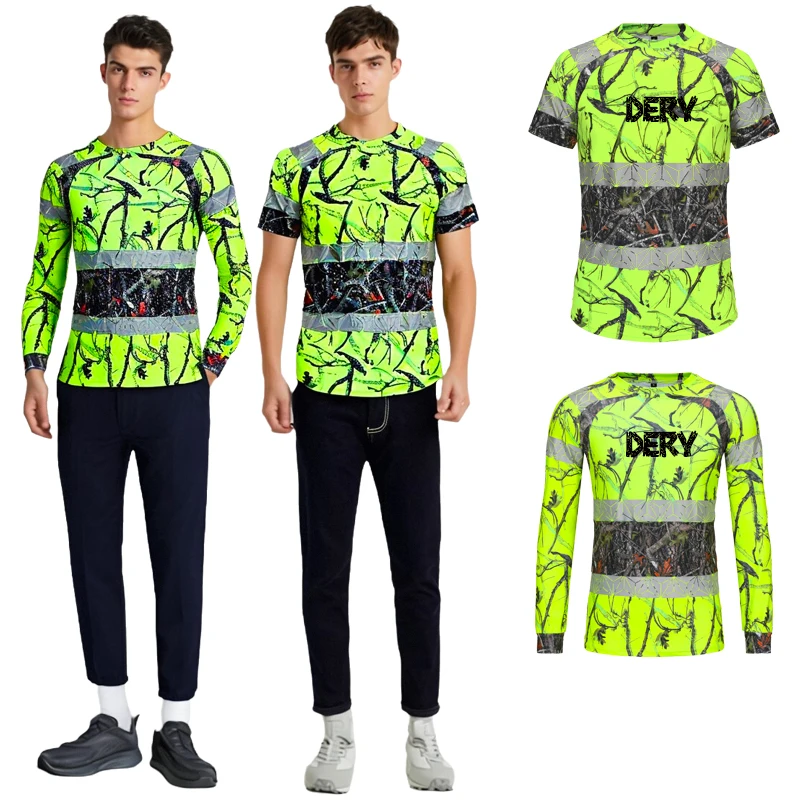High Visibility Construction Heat Transfer Reflective Tapes Long Sleeve Workwear Hi Viz Safety Shirt Camouflage  Clothing