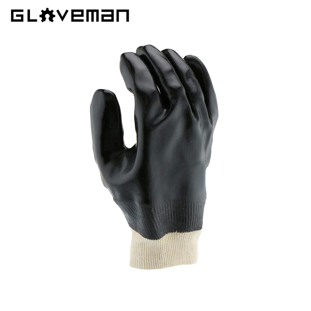 GLOVEMAN red PVC smooth coated glove waterproof oil acid alkali chemical resistant industrial safety work knitted cotton gloves