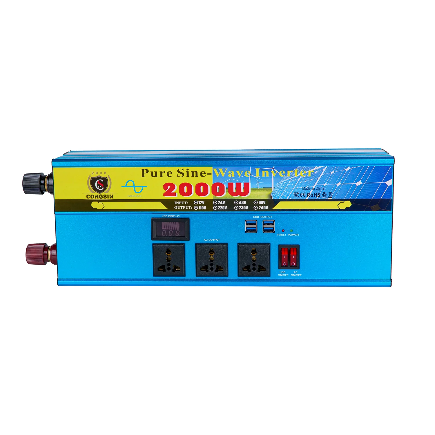 Congsin Quality 2KW Real Sine Wave Solar Inverters Multi Sockets USB Ports 2000W Pure Sine Wave Solar Power Inverters