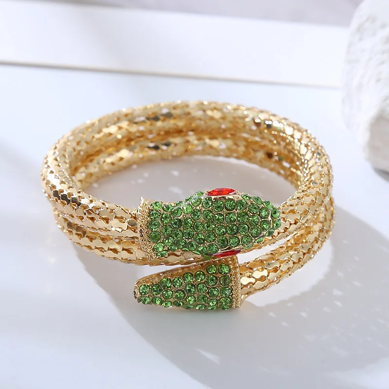 Silver Gold Plated Green Snake Bracelet Customised Crystal Cristal Stones Bracelets for Women