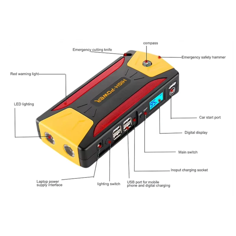 Portable Multi Function Super Capacitor 12000mah Multi-function Battery Booster Powerbank Jump Starter Power Bank For Car