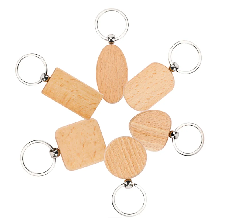 Customized Laser Engrave Logo Wooden Keychain Blank Wood Keychains for DIY Craft