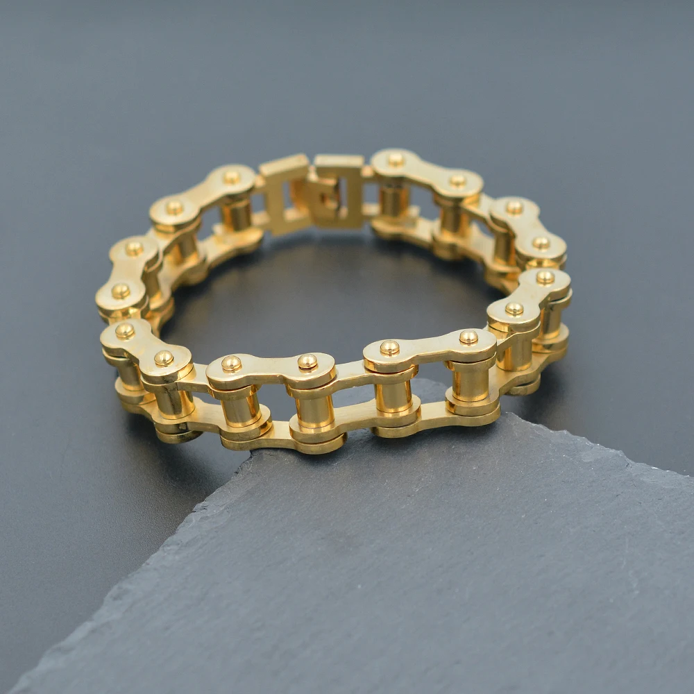 Hip Hop Style Vintage Stainless Steel Cuban Bike Chain Bracelet 14k Gold 925 Bracelet Sterling Silver