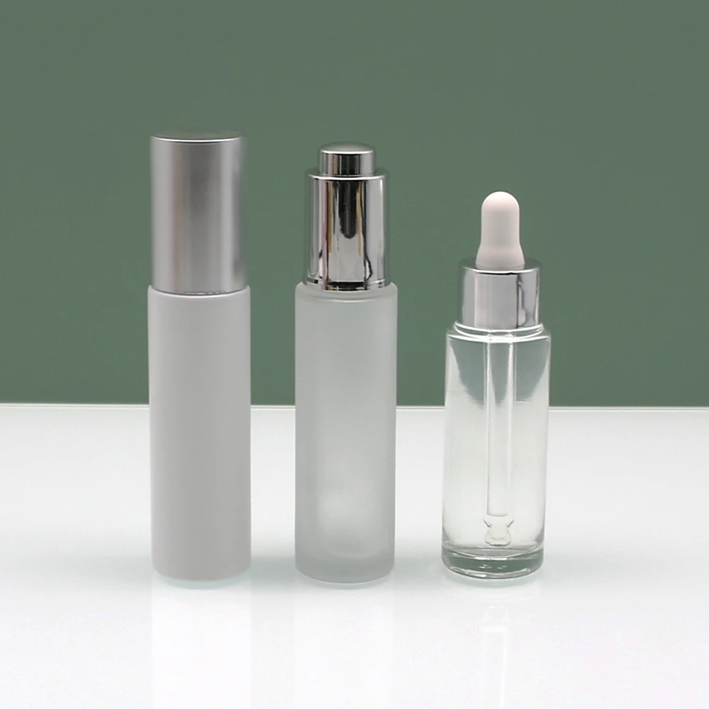 30ml40ml matte white slender thick bottom glass bottle Perfume bottle exchangeable emulsion pump supports custom LOGO and color