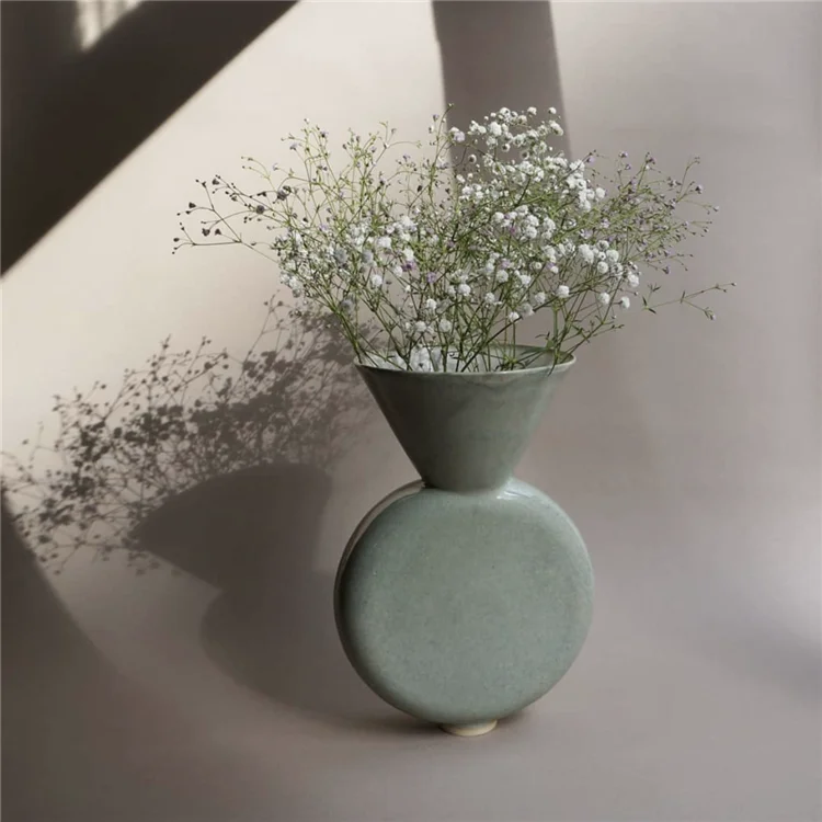 Antique design green glazed home decorative ceramic unique flower vase for gift