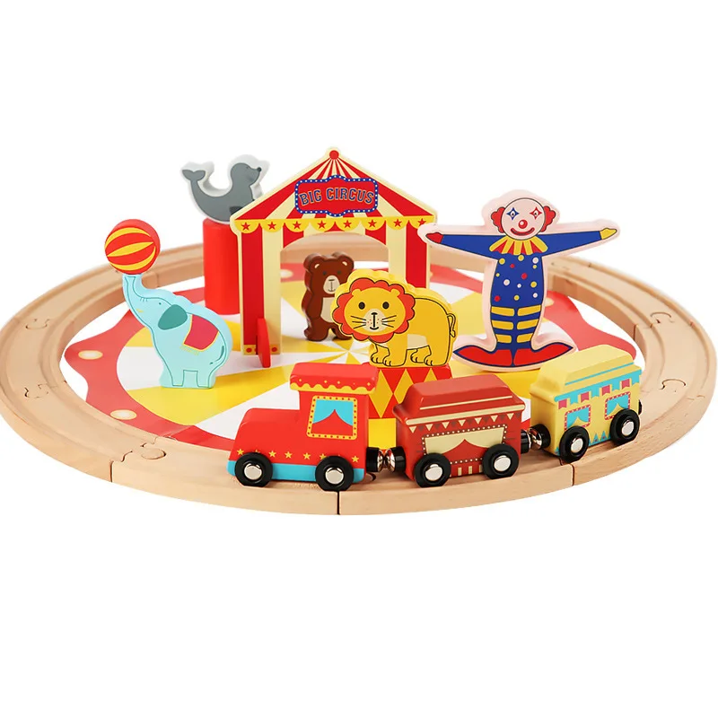 25pcs circus track wooden train set color cognition assembly building toys