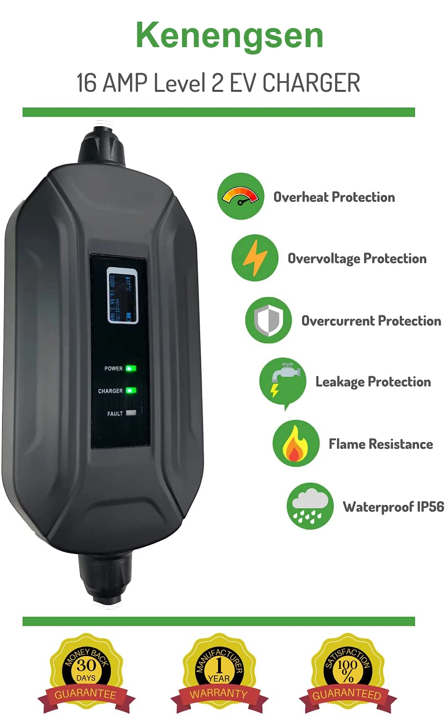 Class 2 Electric Vehicle (EV) Charger (220V/240Volt, 16Amp) Portable Smart EV Charger