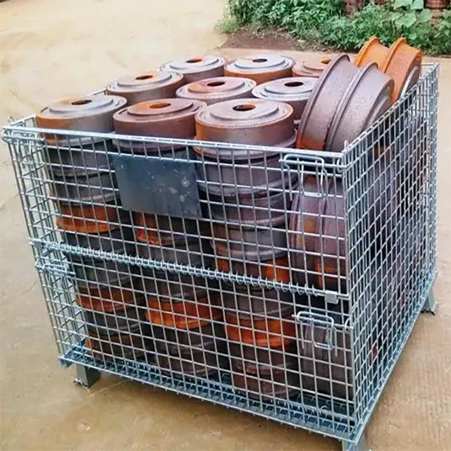 Peterack Foldable Mesh Storage Cage Corrosion Protection Industrial Metal Box Gitterbox Powder Coated Wire Mesh Container