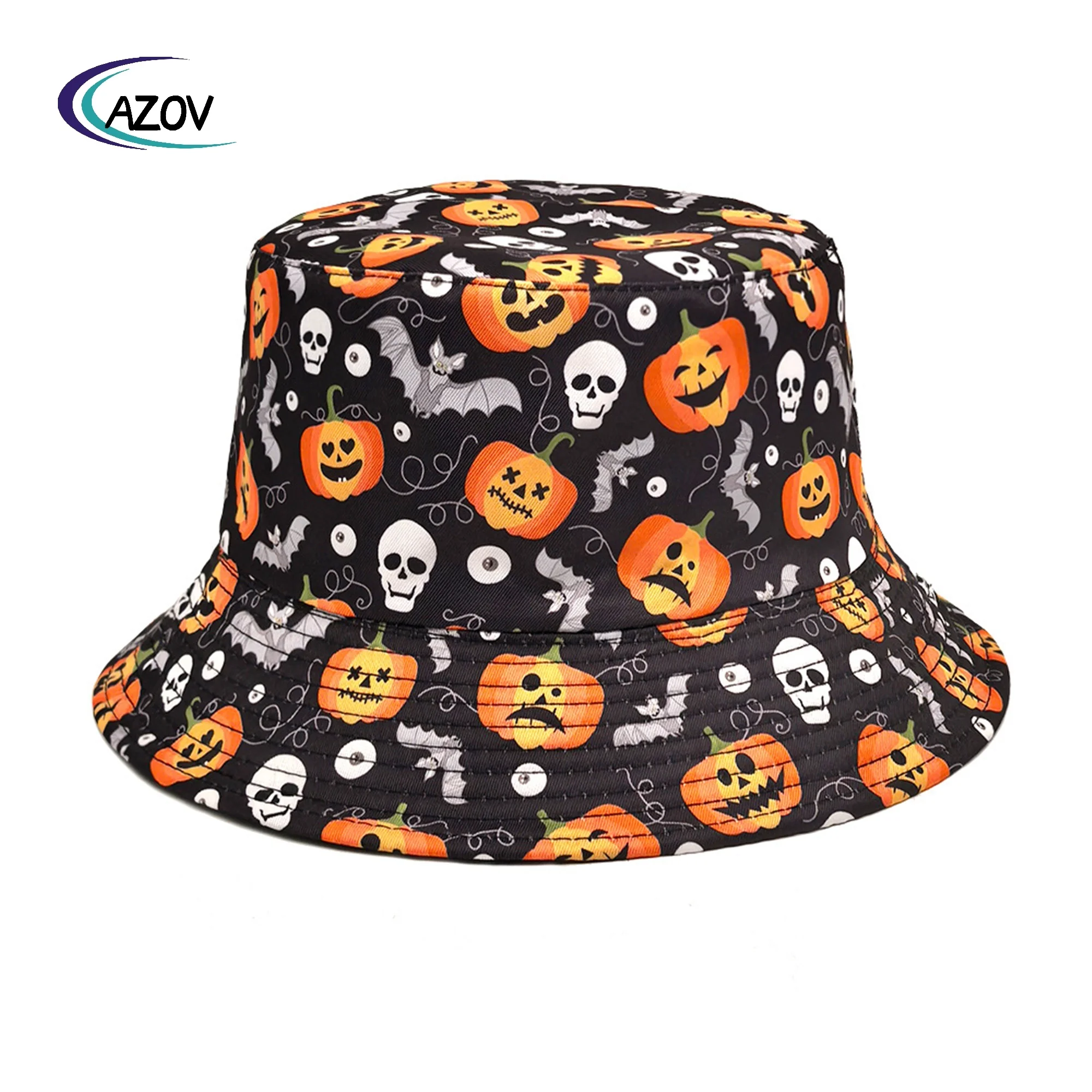 Halloween funny pumpkin lamp printed fisherman hat fashion all-match sun hat bucket hat
