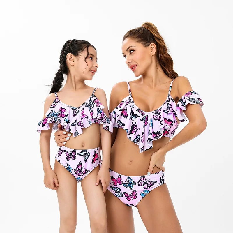 Family Matching Swimsuits Floral Printed Mom And Me Swimwear Women Girl Bathing Suits Trunks Couples Holiday Beachwear