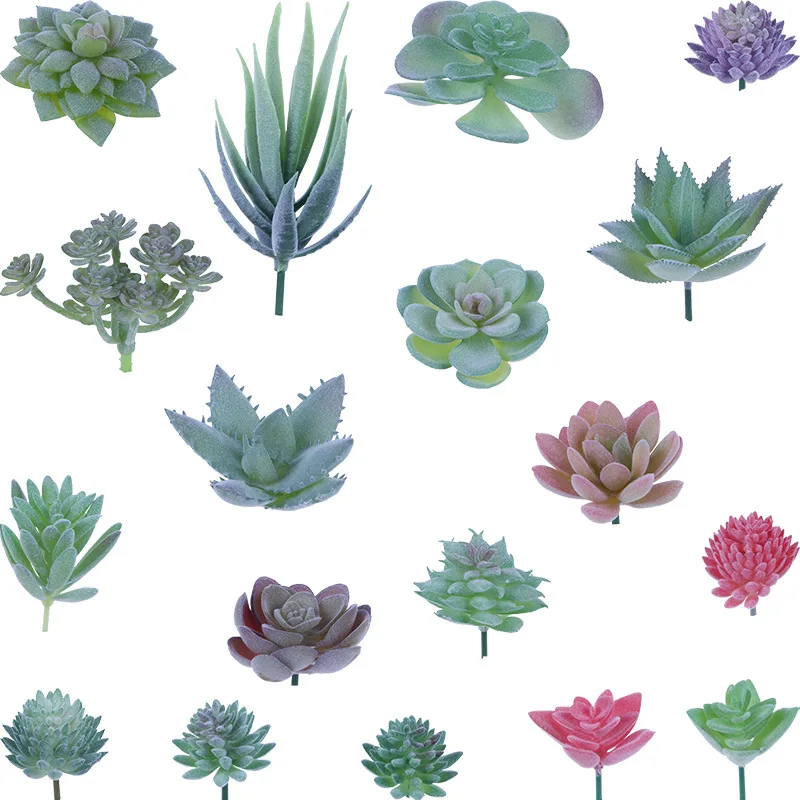 18PCS Green Color Assorted Mini Artificial Succulent Plants Set for Wall Creative DIY Small Succulents Artificial Unpotted